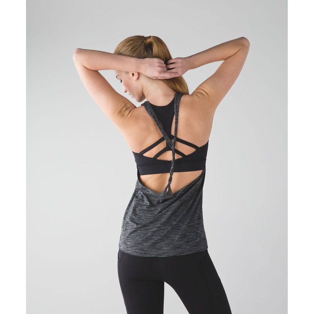 Lululemon Twist & Toil Tank Size 4 Heathered Black Built In Bra Yoga Gym
